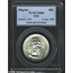 1921 50C Pilgrim MS66 PCGS. Completely untoned with blazing, frosty luster and a bold strike. A no-q