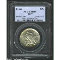 1937 50C Texas MS66 PCGS. Luminous olive-green, copper-gold, and lilac patina. A boldly struck and l