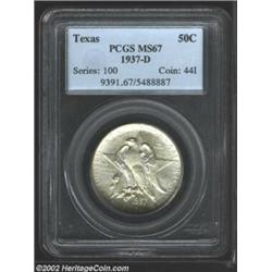 1937-D 50C Texas MS67 PCGS. The rich silver-gray surfaces have peripheral hints of golden-brown and.