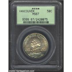 1925 50C Vancouver MS67 PCGS. Another, and even finer Vancouver Half, the satin finished surfaces bo