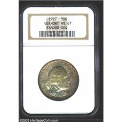 1927 50C Vermont MS67 NGC. This is a multicolored Superb Gem with dappled toning in lilac-gray, tan-