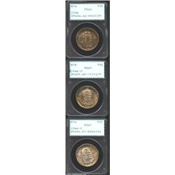 1946 SET Booker T. Washington PDS Set MS66 PCGS. The P-mint coin grades MS 66, the D and S-mints are