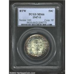 1947-S 50C Booker T. Washington MS66 PCGS. Originally toned in varied shades of burnt sienna and mid