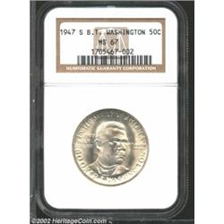 1947-S 50C Booker T. Washington MS67 NGC. Superb brilliant luster, this coin sits "atop the pile" of