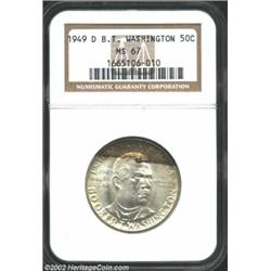 1949-D 50C Booker T. Washington MS67 NGC. Crisply struck and highly lustrous, with a patch of toning