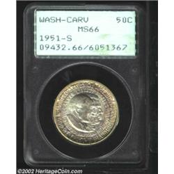 1951-S 50C Washington-Carver MS66 PCGS. A highly lustrous and exquisitely preserved Gem that has fai