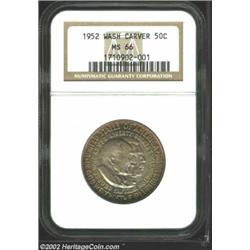 1952 50C Washington-Carver MS66 NGC. About an even mix of blue-green and antique-golden color interm