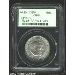 1953-S 50C Washington-Carver MS66 PCGS. With very attractive blue-lavender patina, and delightful su