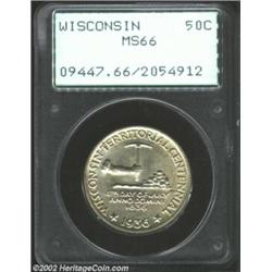 1936 50C Wisconsin MS66 PCGS. Mark-free surfaces that show only a hint of lavender color. Important.