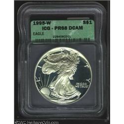 1995-W S$1 Silver Eagle PR69 Deep Cameo ICG. A glittering example of the well recognized key to the.