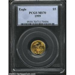 1999 G$5 Tenth-Ounce Gold Eagle MS70 PCGS. Absolutely perfect, with richer color than usually seen..