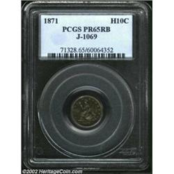 1871 H10C Half Dime, Judd-1069, Pollock-1205, R.7, PR65 Red and Brown PCGS. A seated figure of Liber