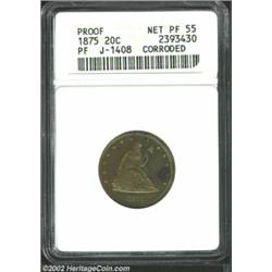 1875 20C Twenty Cents, Judd-1408, Pollock-1551, R.7--Corroded--ANACS. Net PR55. The obverse is very.