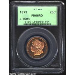 1879 25C Morgan Quarter Dollar, Judd-1594, Pollock-1788, R.7, PR66 Red PCGS. The head of Liberty tha