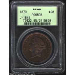 1879 $20 Metric Twenty Dollar, Judd-1644, Pollock-1844, R.6-7, PR65 Red and Brown PCGS. The design i