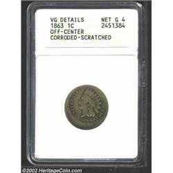 1863 1C Cent--Off-Centered, Corroded, Scratched--ANACS. VG Details, Net Good 4. Struck approximately