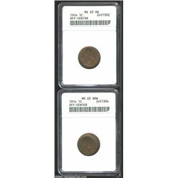 1914 1C Cent--Off-Center--MS63 Brown ANACS, struck 20% off center at 7 o'clock, the L in LIBERTY is.