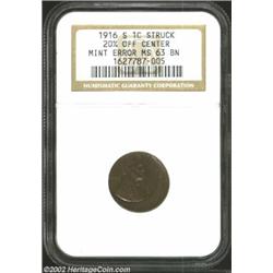 1916-S 1C Cent--20% Off Center--MS63 Brown NGC. This is a richly toned, glossy textured example with