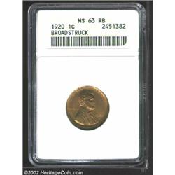 1920 1C Cent--Broadstruck--MS63 Red and Brown ANACS. Most of the unstruck portion of the coin is bet