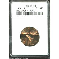 1964 1C Cent--Multiply Struck--MS63 Red and Brown ANACS. This is certainly one of, if not the most d