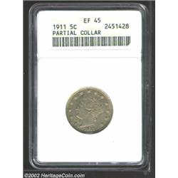 1911 5C Nickel--Partial Collar--XF45 ANACS. The rim is wider and in higher relief than is usual. The