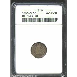 1856-O H10C Half Dime--Off-Center--Good 6 ANACS. Struck about 20% off-center at 2 o'clock. Deep slat