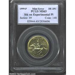 1999-P 25C Delaware Quarter--Struck on an Experimental Planchet--MS63 PCGS. This particular coin dif