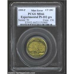 1999-P 25C Connecticut Quarter--Struck on an Experimental Planchet, 102 Grains--MS66 PCGS. In the fi