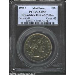 1905-S 50C Half Dollar--Broadstruck out of Collar--AU55 PCGS. There appears to be a thin lip of extr