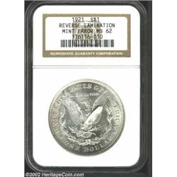 1921 S$1 Morgan Dollar--Reverse Lamination--MS62 NGC. A visually impressive and important error, the