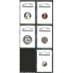 A 1951 proof set that includes: 1951 Cent PR64 Red ANACS, brick-red with hints of magenta at the per