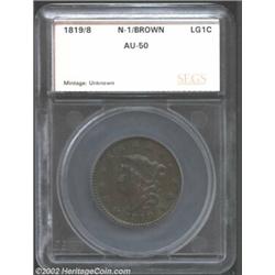 1819/8 1C Cent AU50 SEGS (AU50). N-1, High R.1. The fourth star is sharply repunched. Intermingled l