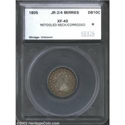 1805 10C 4 Berries Dime XF40 Retooled Neck, Corroded SEGS. (XF40 Corroded, Tooled). JR-2, R.2. The f