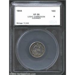 1844 10C Dime VF35 Light Corrosion, Cleaned SEGS (VF35 Corroded, Whizzed). The popular "Little Orpha