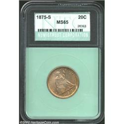 1875-S 20C Twenty Cent Piece MS65 Numistrust Corporation (MS64 Questionable Color). The strike is we