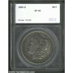 1893-S S$1 Silver Dollar XF40 SEGS (VF35 Reverse Scratches). A medium intensity, dove-gray colored e