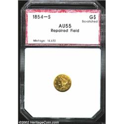 1854-S G$1 Gold Dollar AU55 Scratched, Repaired Field PCI. (AU50 Damaged, Fields Repaired, Whizzed).