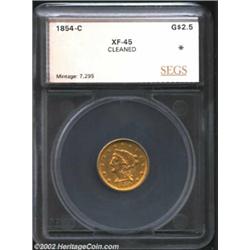 1854-C $2 1/2 Quarter Eagle XF45 Cleaned SEGS. (XF40 Cleaned) Bright yellow-gold surfaces display th