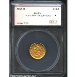 1854-D $2 1/2 Quarter Eagle AU53 Light Saltwater Surfaces SEGS. (AU50 Sea Salvaged, Cleaned, Scratch