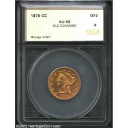 1876-CC $5 Half Eagle AU58 Old Cleaning SEGS (AU50 Cleaned). This coin displays less wear than the t