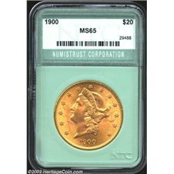 1900 $20 Double Eagle MS65 Numistrust Corporation (MS64). A sharply struck near-Gem with flowing ora