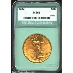 1922 $20 Double Eagle MS65 Numistrust Corporation (MS64). This lustrous example is rather well struc