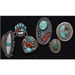 SIX  NAVAJO SILVER RINGS
