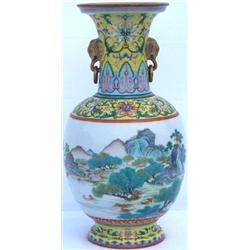 Late C19th / early C20th Chinese porcelain bottle vase with everted rim & gilt...