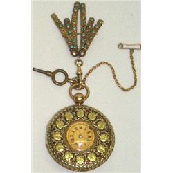 Good quality Victorian yellow & rose gold cased gem set fob watch by DENT, the...