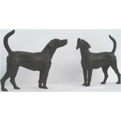 Pair of late C19th / early C20th bronze models of a labrador dog and bitch,...