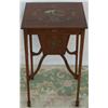 Image 1 : Edwardian mahogany & strung work table, the hinged lid with painted oval panel...