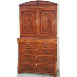 George III mahogany, rosewood banded & boxwood strung bookcase-on-chest with...