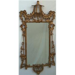 Chippendale style carved & gilt painted mirror with pagoda cresting, 63ins....