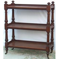 Victorian mahogany 3-tier buffet with turned baluster columns & brass cup...